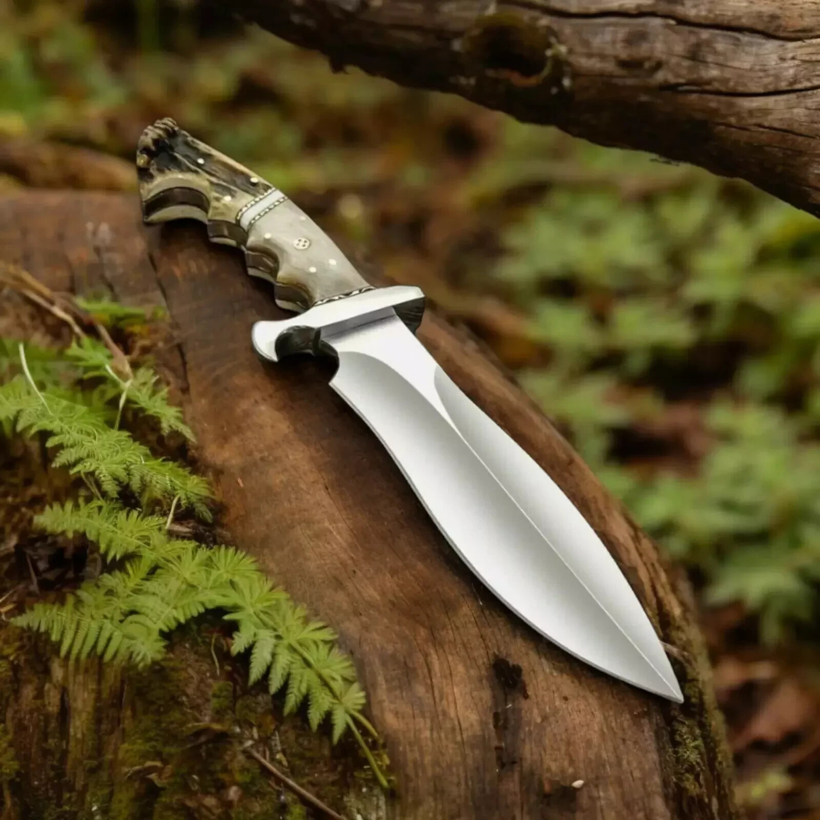 Custom D2 Steel Full Tang Bowie Knife with Stag Antler Handle WS