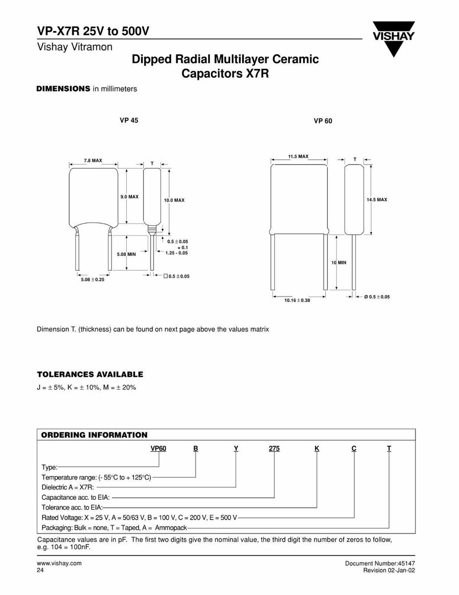 Vitramon Ceramic Radial Capacitor 10uF 63v X7R 125'c .4