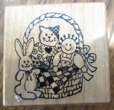 Psx D-760 Basket Of Dolls And Toys Stuffed Animals Wooden Rubber Stamp