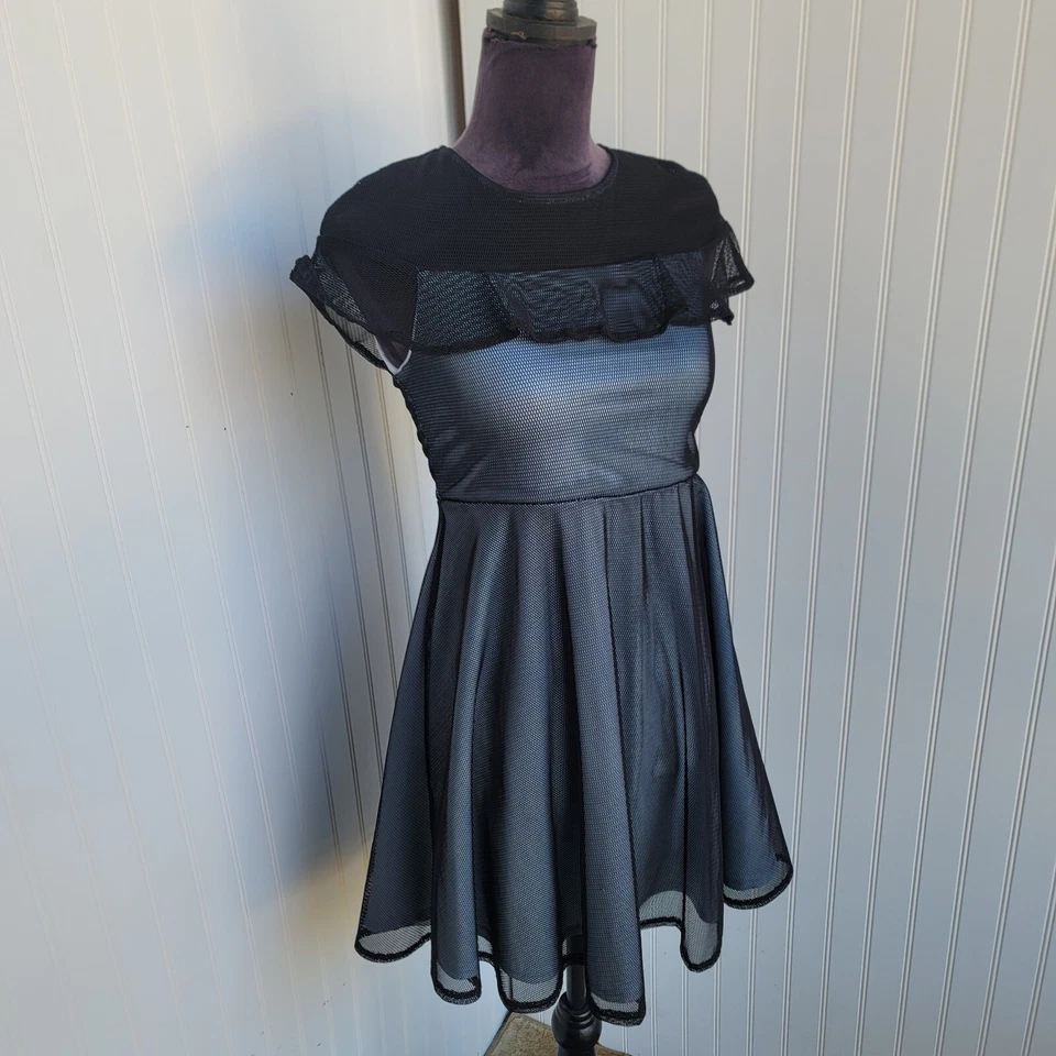 Vestido Pastorelle Pippa & Julie Malla Negro Azul Línea A Manga Gorra Niñas Grandes Talla 16 Foto 2 de 4