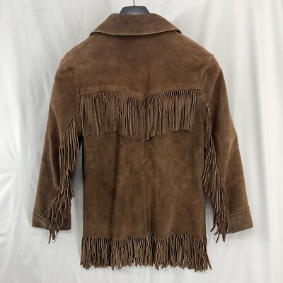 VTG 60s 70s Sz Chest 40 Suede Leather Brown Fringe Jacket Cowboy