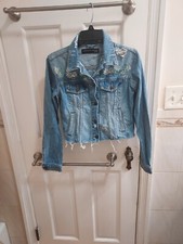 Veronica Beard Cara Daisy Floral Blue Denim Jean Jacket Size Small