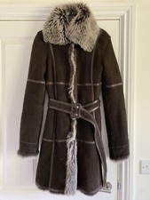 Mango Shearling Coat Sheepskin Suede S Xs Uk6-8 34 Us2