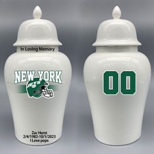 Ceramic Large Urn for New York Jets Football Theme, Custom Text  Number