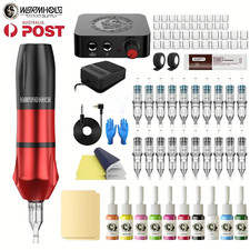Wormhole Tattoo Machine Kit Rotary Motor Pen Gun Power Supply Needle Color Inks