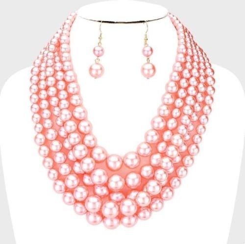 Multi Row Layer Pearl Bead Strand Statemen Cocktail Chain Necklace ...