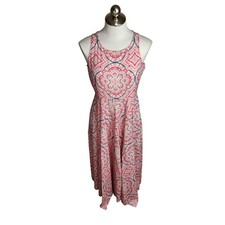 Sundance Sleeveless Midi Dress Womens Size 8 Pink Blue Print Lightweight Rayon