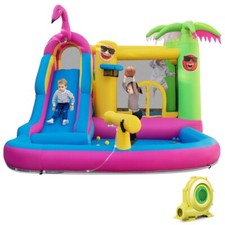 Outdoor Kids Inflatable Bounce House Castle w/Long Water Slide and 735W Blower