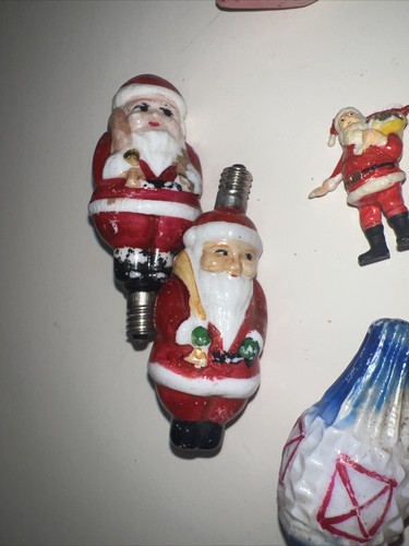 Lot Of Vintage Christmas Milk Glass Figural Light Bulbs - Santas, Lanterns, Etc - Picture 2 of 9