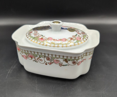 T.Limoges Schale Porzellan 18x14x9cm Rosa geblümt Grün