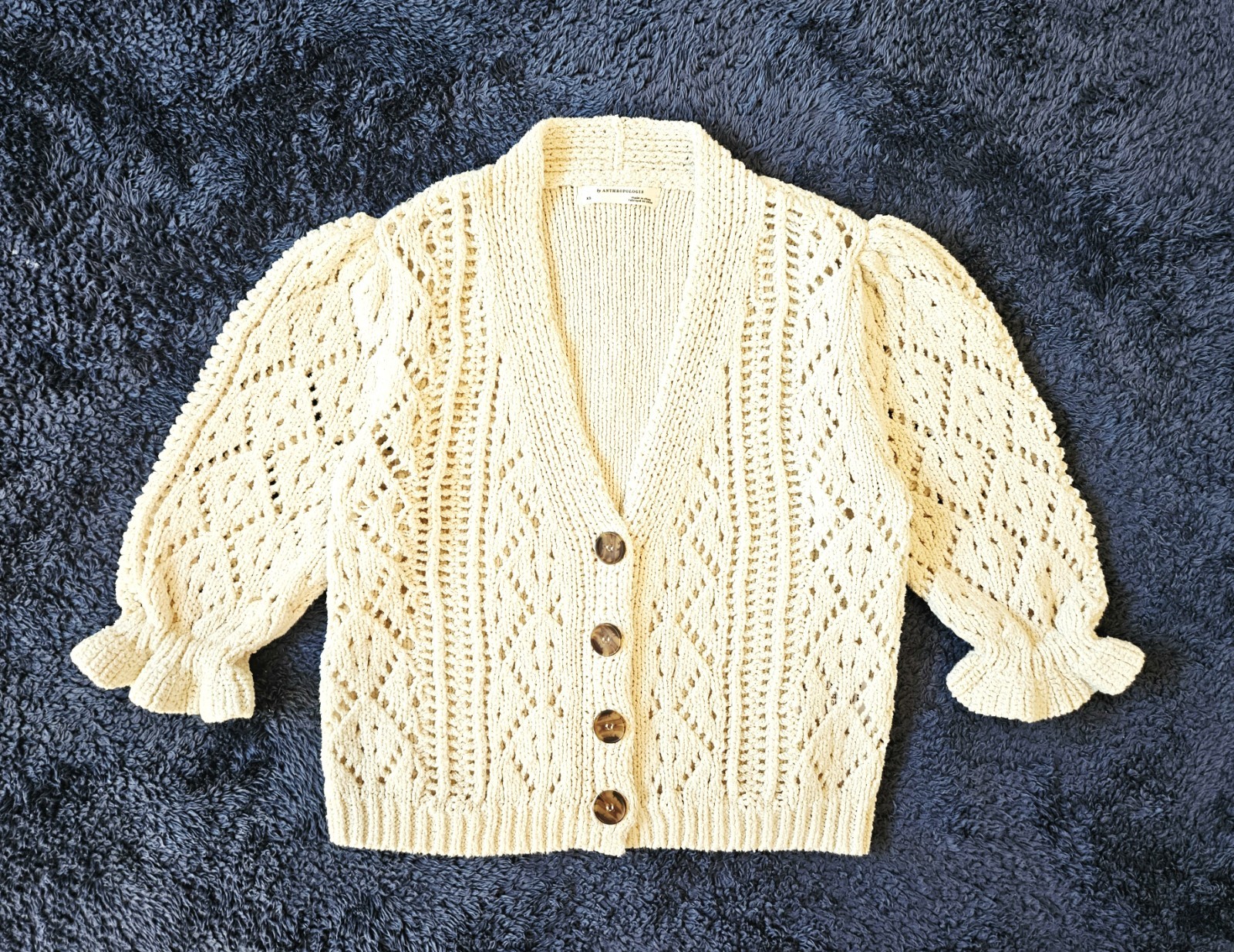 By Anthropologie Women's Cropped Openwork Knit Cardigan Sweater Size XS