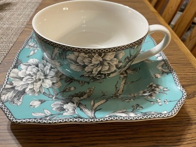 222 Fifth Adelaide Turquoise Cafe Au Lait Mug/Soup And Salad/Sandwich Plate