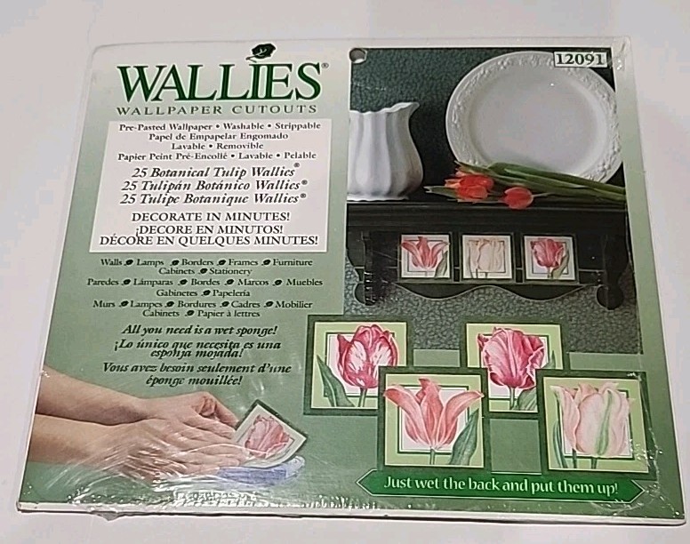 Wallies Wallpaper Cutouts 25 Botanical Tulips Square Trim Design Pre-Pasted NIP 