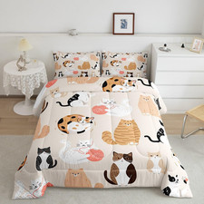 Cute Cartoon Cat Comforter Set for Kids - Cat Lover's Microfiber Bedding