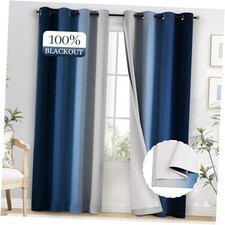 100 Blackout Curtains 84 Inch Length 2 52"W x 84"L Pack of 2 Blue 2 Layers