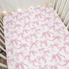 Pink Valentine's Bows Baby Crib Sheets for Boy Girl 52"x28" Girl Bows Soft St...