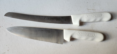 2 Dexter Knives USA 8'' Chef's and 10'' Serrated Knife Professional Sharp Clean
