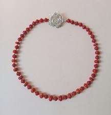 COLLANA CORALLO Tinto BAMBOO Vintage Chiusura ARGENTO 925 Fiore ROSA Filigrana 