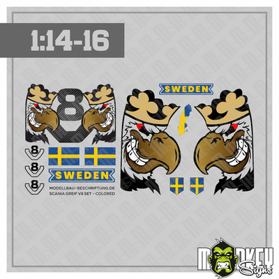 Scania Greif V8 1:14 Tamiya Aufkleber LKW Truck Modellbau Sticker Set
