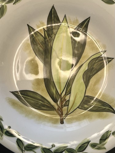 Set 6 piatti insalata pranzo dipinti a mano foglie verdi ERBE BOTANICHE da tavolo - Foto 4 di 9