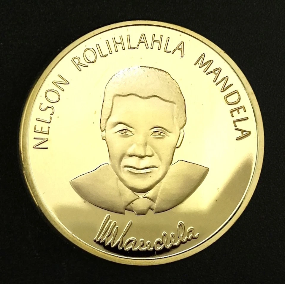 Nelson Mandela Robben Island Pièce Médaille Commémorative plaquée Or - Photo 3/4