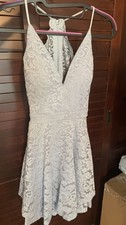 Windsor Gray Floral Lace V-Neck Fit & Flare Open Back Zip Mini Dress S