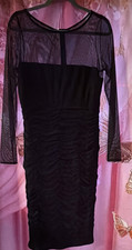 Eliza J Black Mesh Ruched Sheath Dress Long Sleeve Round Neck Knee 12