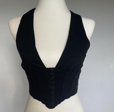 Princess Polly Black Backless Corset Halter Crop Top Hook  Eye Size 4