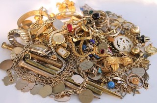 Antique Vintage Lg. Gold Filled Scrap Jewelry Lot 10k 18k gold filled 788 Gr.