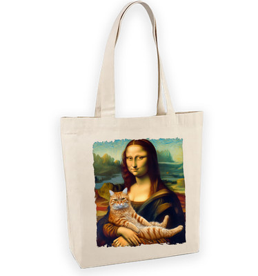 PREMIUM Baumwolltasche mit Aufdruck  Mona Lisa mit Katze  5made