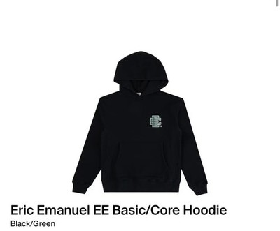 Eric Emanuel EE Basic Hoodie Black/Green FW25 Brand New Size Small