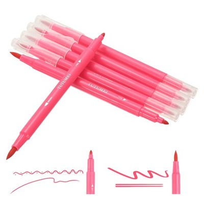 Dual Brush Markers, Pink Fine and Brush Tip Pen for Coloring, 6 Pcs