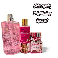 Glow Booster Alpha Arbutin Body Oil+ Latino Face Cream & Daily Brightening Wash