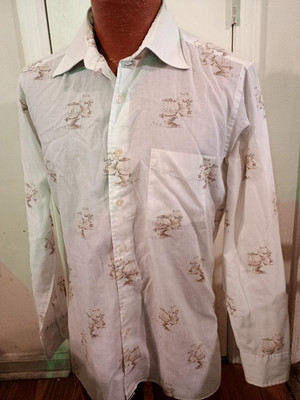 Damon Euro Fit Root Beer & Gumballs Men's Medium Beige Long Sleeve Button Down.