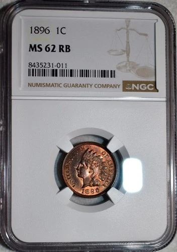 NGC MS-62 RB 1896 Indian Head Cent, Richly Hued w/ Lots of Original Red.