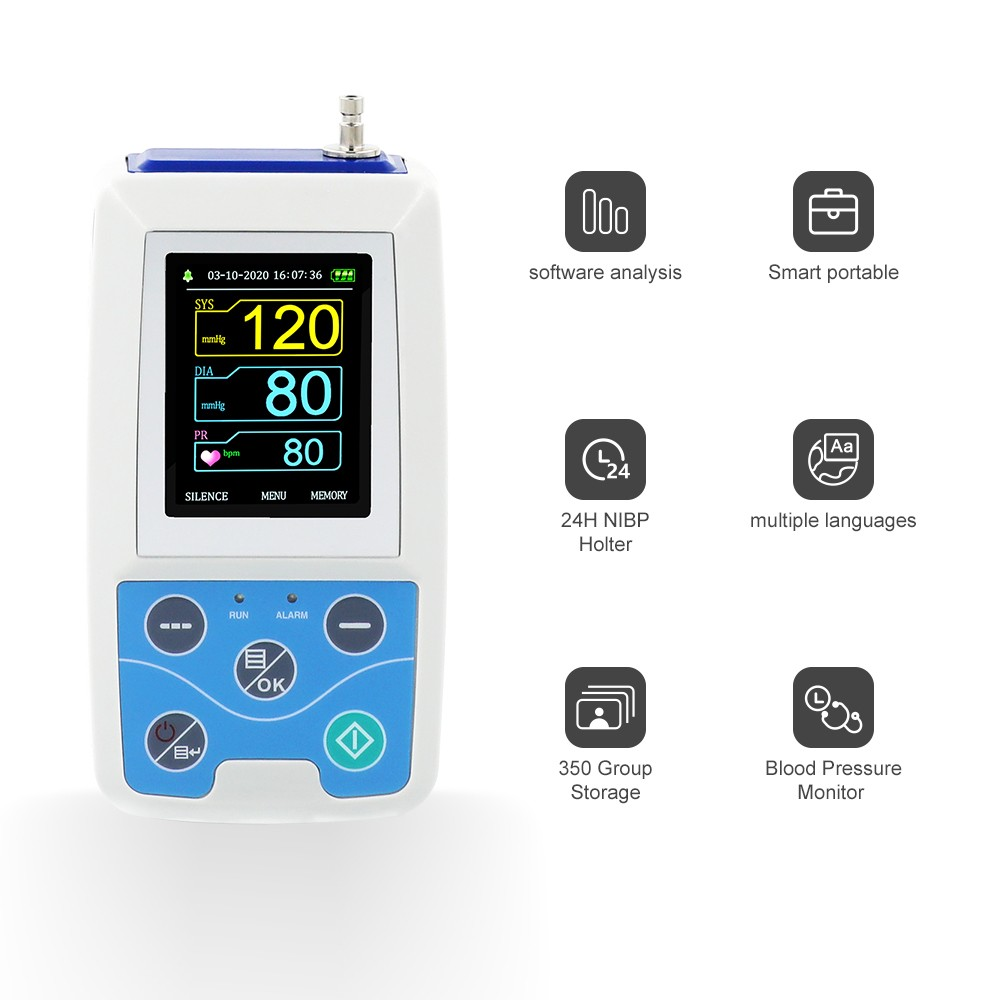 24 hour Ambulatory Blood Pressure Monitor with SpO2 Probe NIBP Holter ...