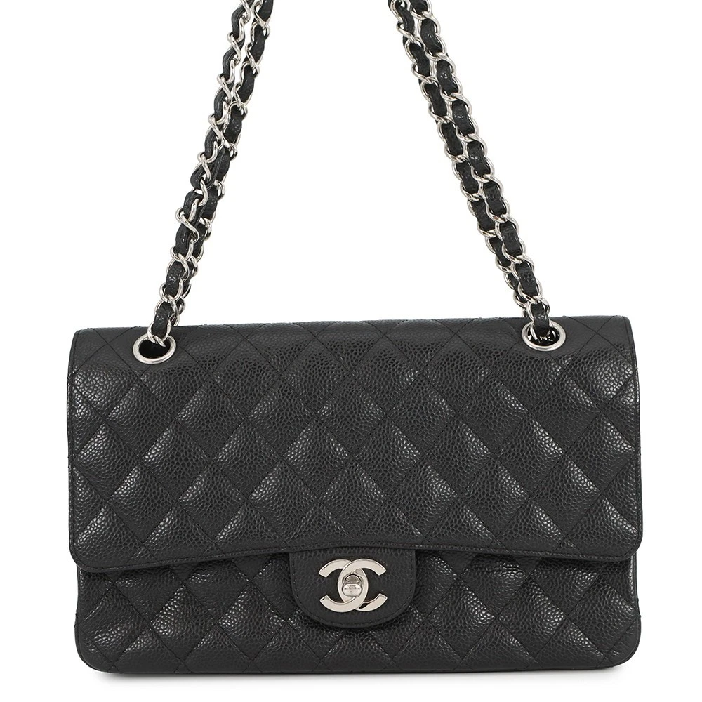 Chanel — CHANEL Matelasse Double Flap ChainShoulder Bag Size 25 Calfskin Black A01112