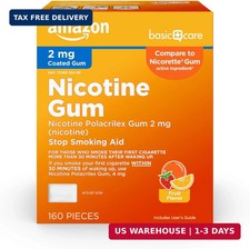 Amazon Basic Care Coated Nicotine Polacrilex Gum, 2 mg, Fruit Flavor, Stop Smoki