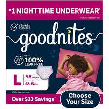 Goodnites Girls Nighttime Bedwetting Underwear Size L 58 Ct