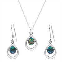 Silverly Sterling Silber Abalone Muschel Trane Ohrringe Halsketten Satz, 46 Cm