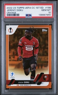 2022-23 Topps UEFA CC 1st Edition Jeremy Doku Orange Parallel /25 PSA 10