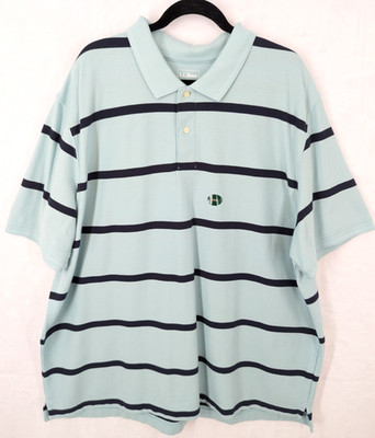 Men's LLBean 3XL Reg traditional fit pale turquoise/navy stripe pique polo shirt
