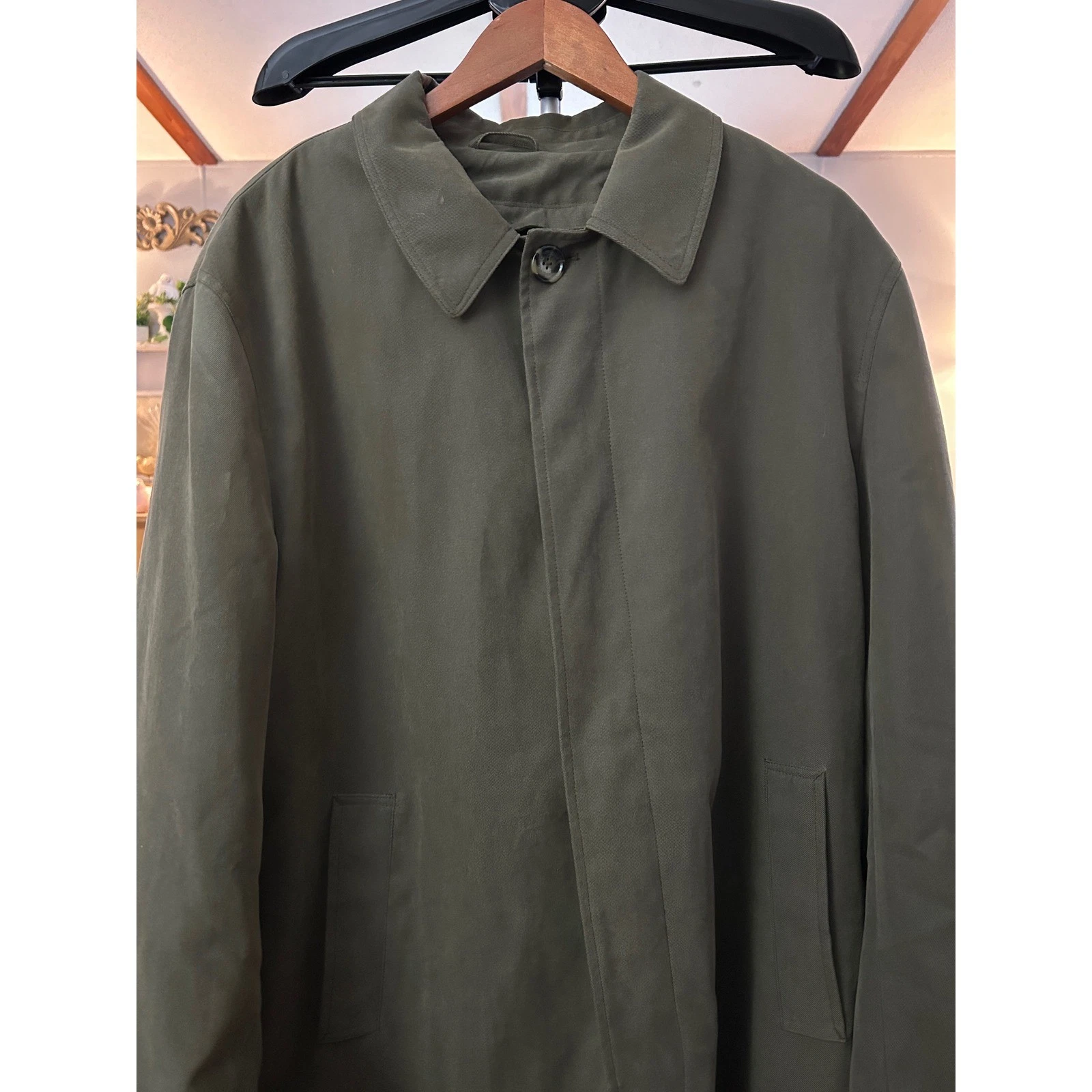 London Fog Signature Men's Olive Green Trench Coat Quilted Lining 44R