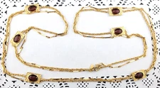 Rare Emmons Long Brown Panel Bezel Set Crystal Rope Chain Gold Plated Necklace
