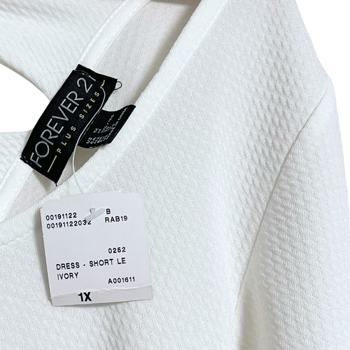 Forever 21 Plus abito sole donna taglia 1x nuovo avorio bianco waffle maglia skater fiocco - Foto 6 di 13