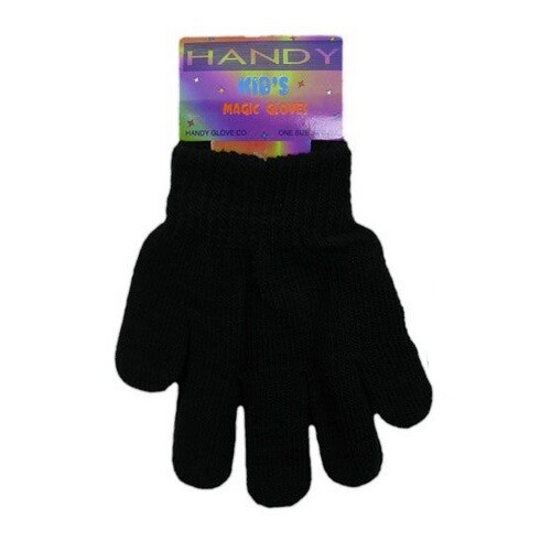 KIDS CHILDREN BOYS GIRLS ONE SIZE BLACK WINTER WARM STRETCHY KNIT MAGIC GLOVES - Picture 2 of 4