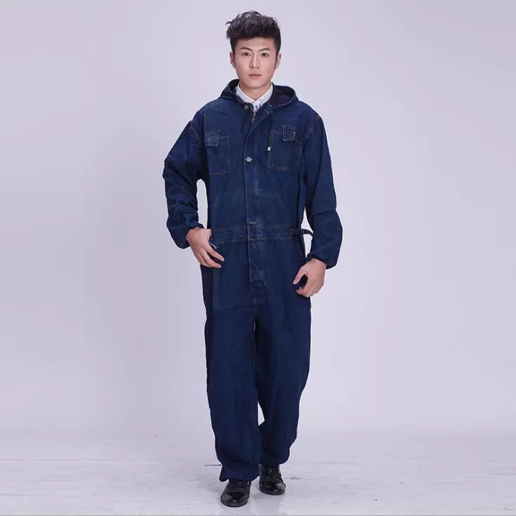 Adult Denim Coveralls Jumpsuit Overalls Mechanic Workwear Hooded