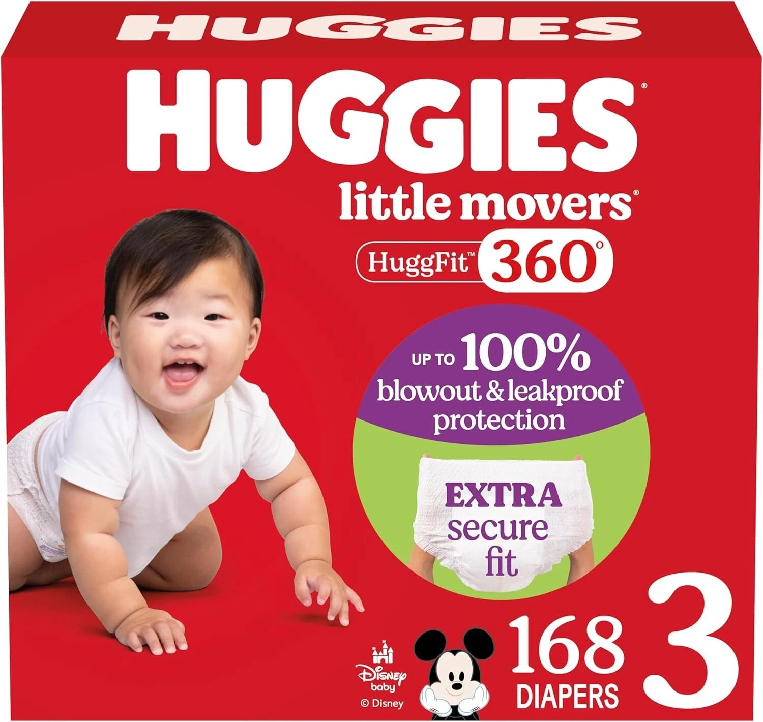 Huggies Size 3 Baby Diapers, Little Movers HuggFit 360° Baby Diapers with 360° W