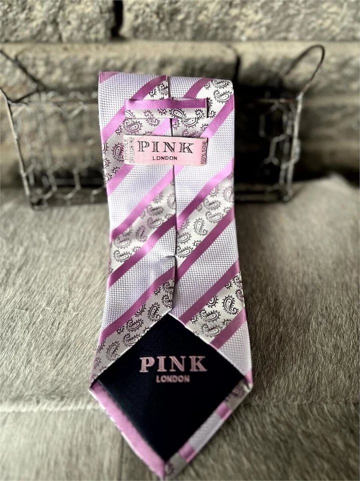 Corbata ROSA Londres púrpura cachemira/violeta estampado 100 % seda Foto 3 de 4