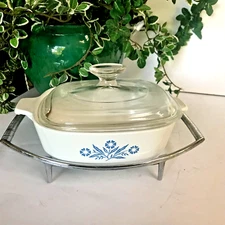 Corning Ware Blue Cornflower Casserole Dish P-1-B With Lid & Trivet 1 Qt Size